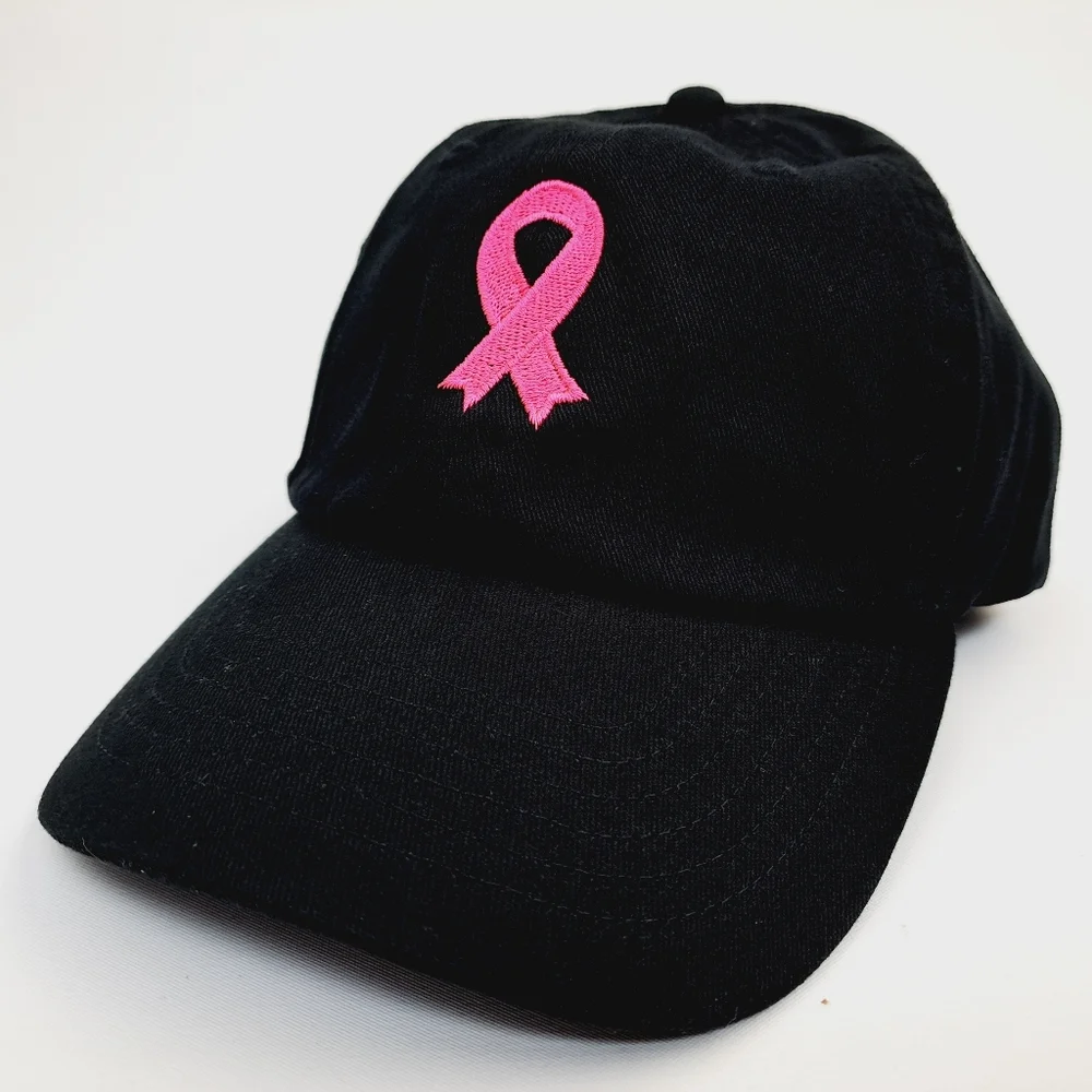 Breast Cancer Awareness Embroidered Hat Cap Relaxed Cotton Black